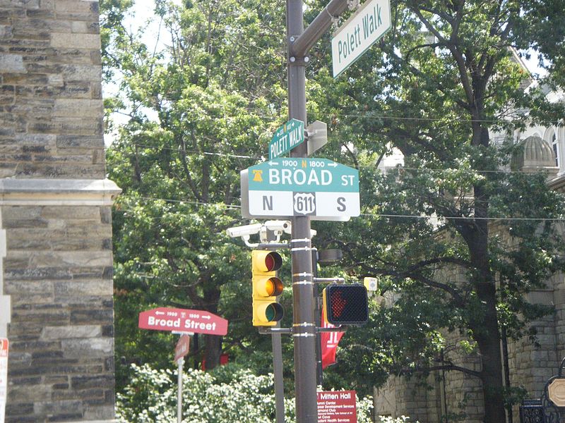 intersection of Broad Street and Polett Walk in downtown Philadelphia