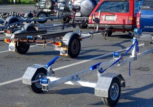 row of boat trailers