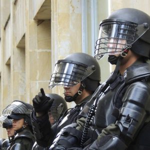 line of police in riot gear