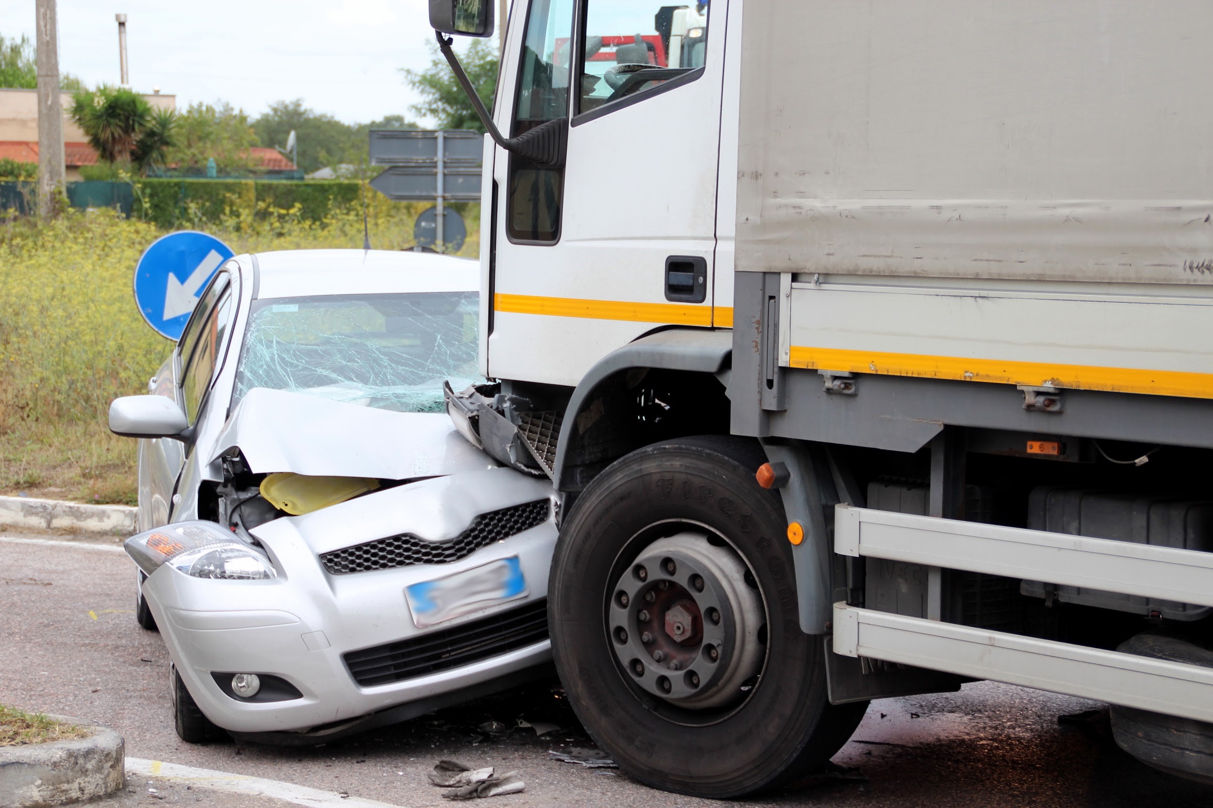 head on collision car accident with truck