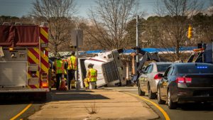 tipped over semi truck at intersection