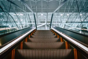 escalator with glass panels
