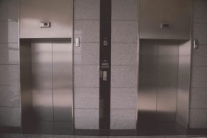 two elevators in commercial building