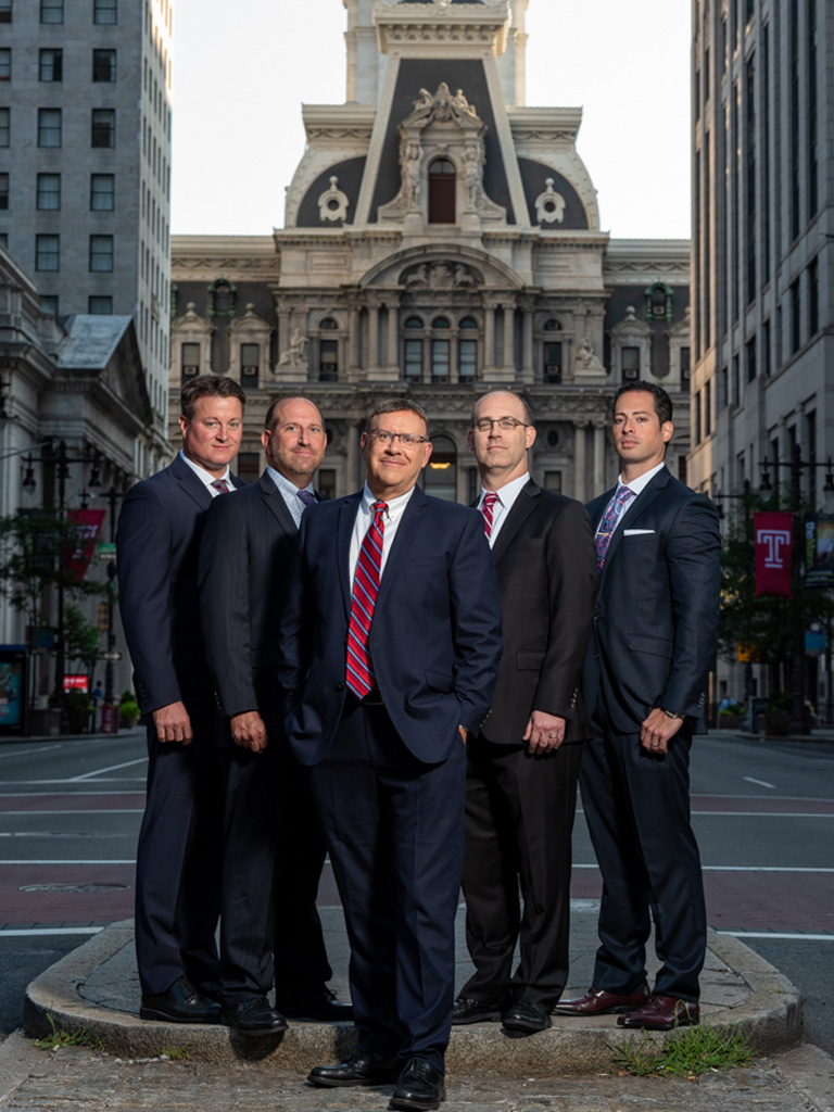 Spear Greenfield Personal Injury Attorneys legal team in front of Philadelphia's City Hall