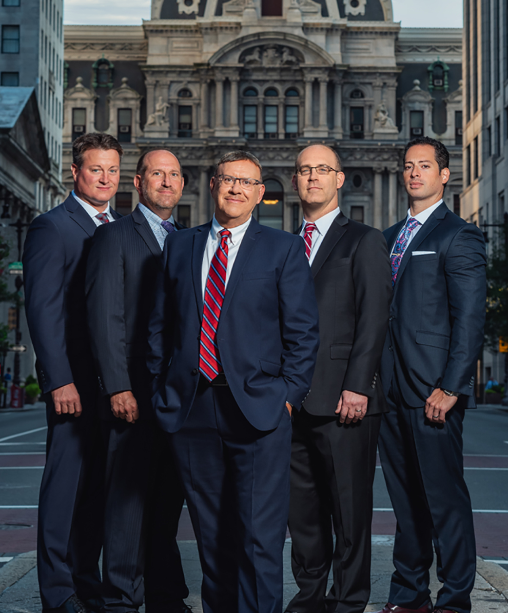 Spear Greenfield Personal Injury Attorneys legal team in front of Philadelphia City Hall