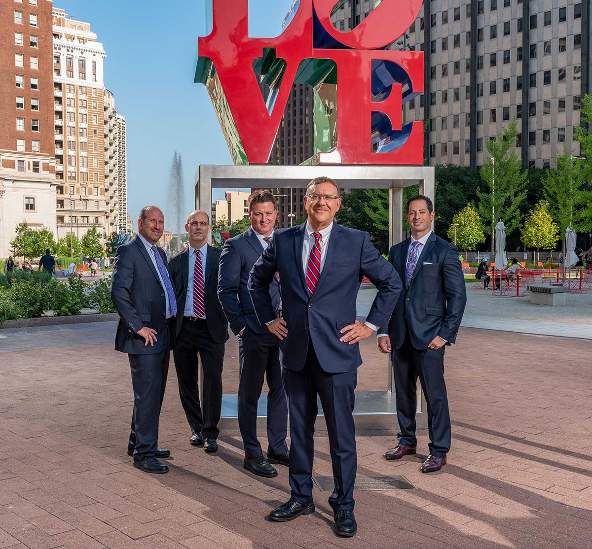 Rand Spear and Spear Greenfield Personal Injury Attorneys in front of Philly Love Statue