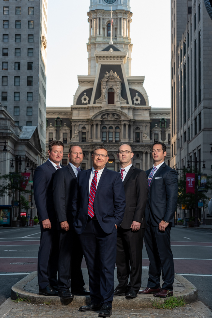 Spear Greenfield Personal Injury Attorneys legal team in front of Philadelphia City Hall