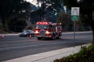 fire truck driving along highway