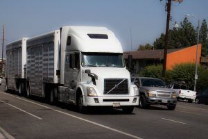 tractor trailer driving on highway