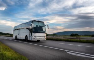 tourist bus driving around