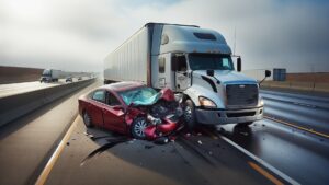 view of trucks and cars collision in New Jersey